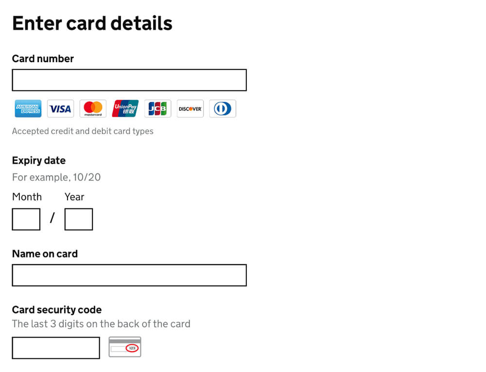 A web form with fields to fill out credit card
information