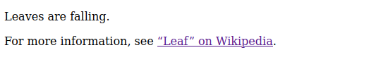 The browser renders the anchor tag by turning wrapped text blue and underlining it