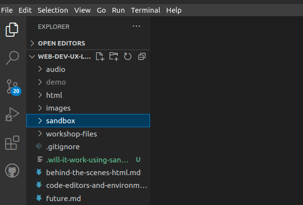 A sandbox folder in my project folders in VS Code